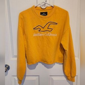 Hollister Cropped Sweatshirt Y2K Long Sleeve Mustard/Golden Yellow Size …